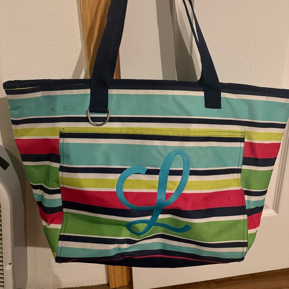 Thirty-One Striped Tote Bag - Blue, Green, Pink